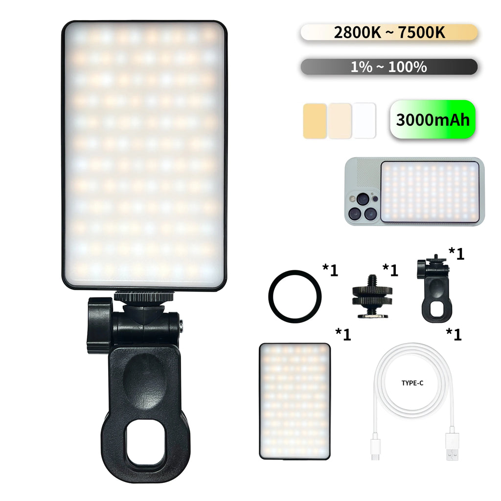 1Pc Magnetic Fill Light,3000Mah Selfie Light,120Leds,Usb Charging,3 Light Modes,For Photography,Makeup,Ideo Conference,With Clip
