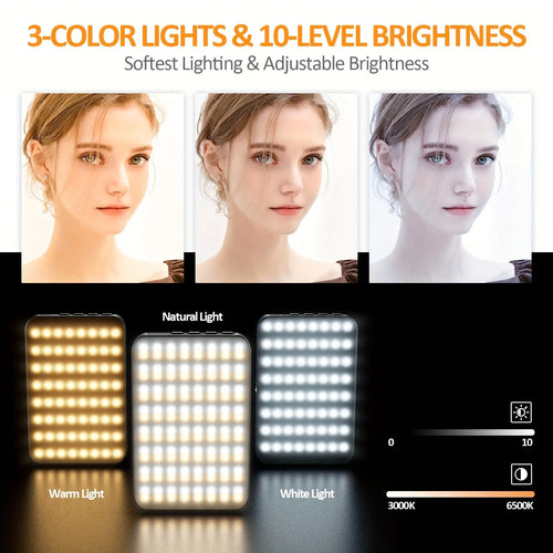 1Pc Magnetic Fill Light,3000Mah Selfie Light,120Leds,Usb Charging,3 Light Modes,For Photography,Makeup,Ideo Conference,With Clip