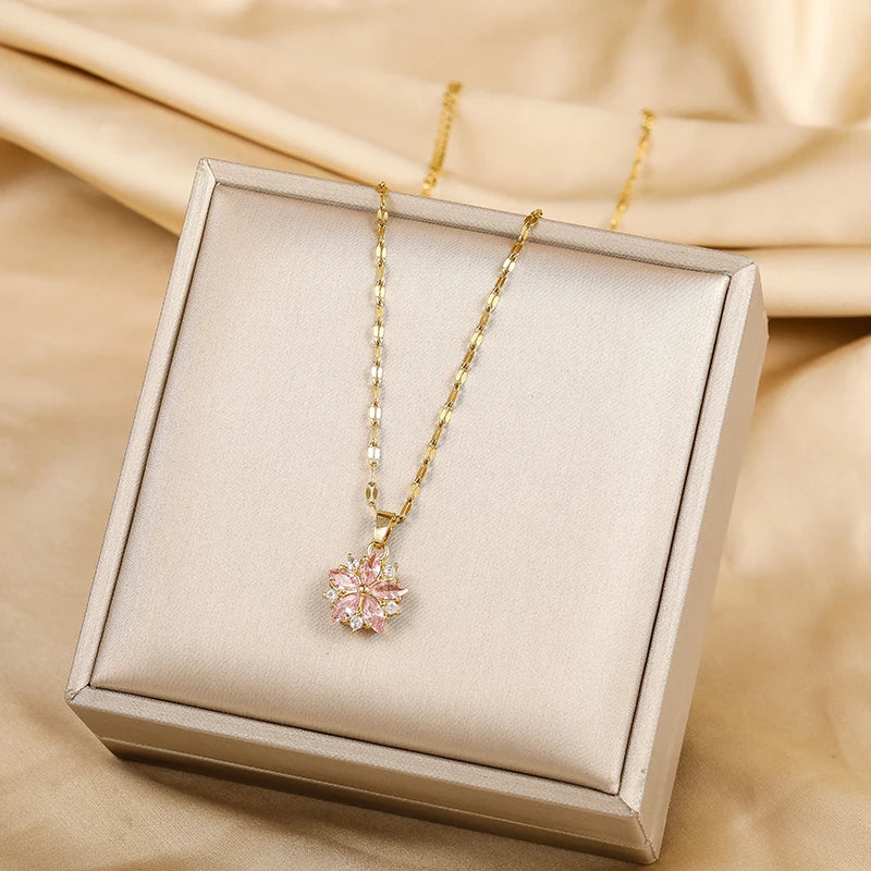Sakura Charm Pendant Clavicle Necklace