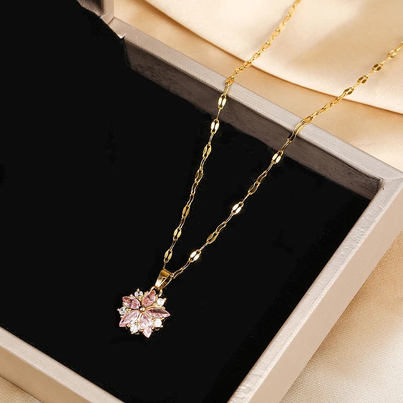 Sakura Charm Pendant Clavicle Necklace